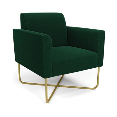 Imagem de Poltrona Sala Base X Industrial Dourado Marisa Bouclê Verde D03 - D'Rossi