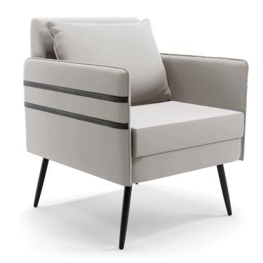 Imagem de Poltrona Mari Veludo Cinza Pés Palito de Ferro Preto - D'Rossi