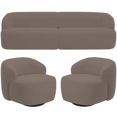 Imagem de Sofá 4 Lugares Curvo Orgânico com 02 Poltronas Para Sala Living 280cm Barolo L06 Veludo Marrom - Lyam Decor