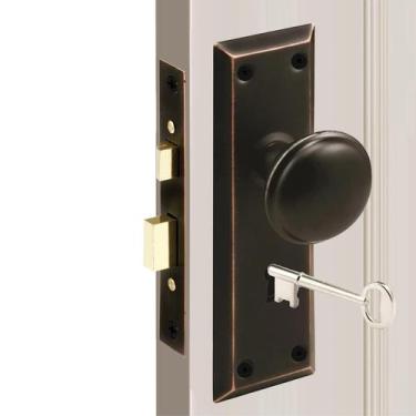 Imagem de Conjunto de fechaduras MaxxGeek Mortise Keyed Classic Knobs Bronze, pa