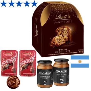 Imagem de Panetone Lindt Duplo Chocolate, Trufas Lindt e Doce de Leite