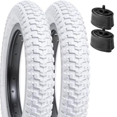 Imagem de YUNSCM 2 peças 12 ½ pneus de bicicleta 12 1/2 x 2 1/4 (57-203) e 12/12,5 tubos de bicicleta resistentes válvula Schrader compatível com 12 ½ x 2 ¼ 12,5 x 2,25 12 1/2 x 2 1/4 pneus de bicicleta e Tubos