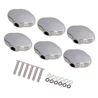 Imagem de Eujgoov 6 Pçs Botões de Afinação de Guitarra Liga de Zinco 6 Parafusos 12 Anéis de Borracha Preto Ouro Prata Caber Guitarra Folk Elétrica Acústica (Prata)