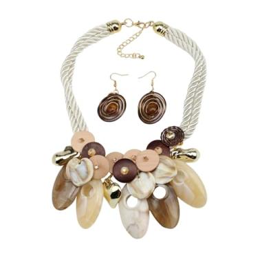 Imagem de Conjunto de brincos com pingente grosso para mulheres, botão de madeira, contas de cristal, corrente de corda tribal étnica, joias modernas, middle, Madeira Acrílico Resina, Sem Pedra Preciosa