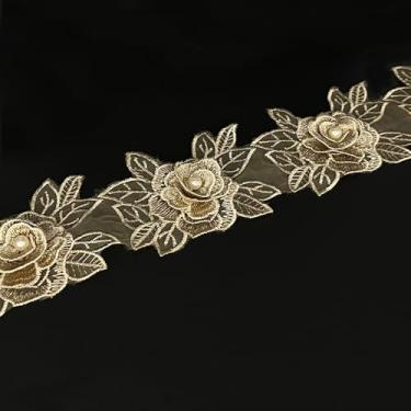 Imagem de 2 jardas flores com acabamento de renda flores com contas brancas de pérola bordada, tecido com apliques florais fita de renda para casamento, vestido de noiva, decoração de roupas, artesanato de