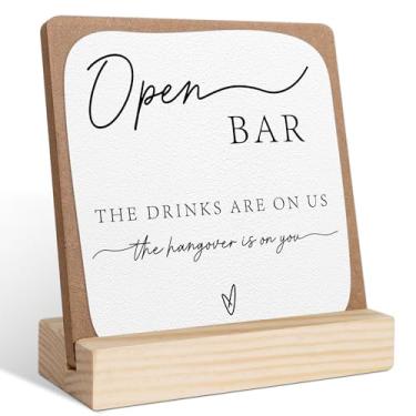 Imagem de Placa de bar aberto, placas de casamento para cerimônia e recepção, centros de mesa de chá de panela para mesas, recepção de casamento, lembrancinhas de festa de chá de panela, placa de chá de