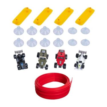 Imagem de simhoa Flex Tracks Kids Toy DIY Flexível Corrida Carro Rampa Pista Enrolável Pista de Corrida Portátil para Jardim de Infância 3 4 5 6 7 8 Anos Presentes, Vermelho 500x8cm Básico