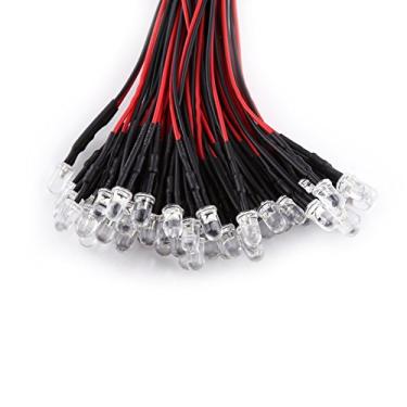 Imagem de 50 peças 3/5/10mm pré-cabeado redondo água transparente diodo emissor de luzes LED comprimento do fio 20cm DC 9-12V (luz azul-5mm)