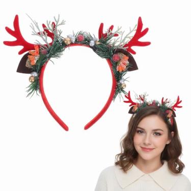 Imagem de Healifty Tiara de Natal com chifres de rena para mulheres: acessórios de fantasia de argola de cabelo com chifres de veado para festas de Natal, lembrancinhas, cabine de fotos