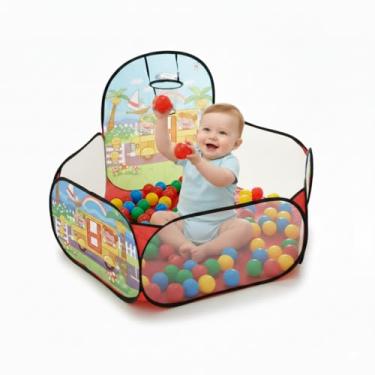Imagem de Mini Piscina de Bolinhas com Cesta de Basquete interativo Dobrável Infantil+BOLINHAS Criança Portátil Brinquedo Presente