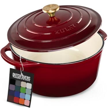 Imagem de Zulay Kitchen Forno holandês de ferro fundido esmaltado de 6 litros com tampa, tripé de silicone e almofada térmica – Durabilidade premium e seguro para forno de até 260 °C – Panelas resistentes