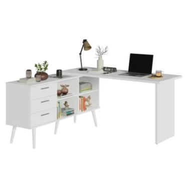 Imagem de Mesa De Estudos Em L 3 Gavetas Branco Lisboa Madesa