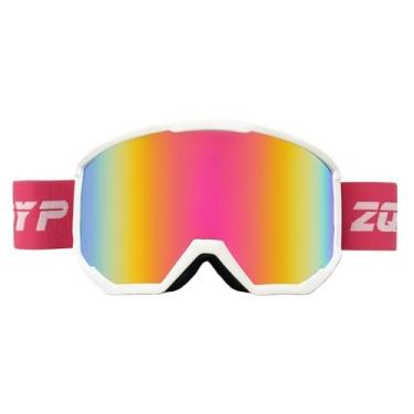 Imagem de YMTSGEQ Óculos de esqui, antiembaciamento OTG para neve/snowboard para homens e mulheres, 100% de proteção UV400 (armação branca alça rosa - lente vermelha gradiente Revo (Vlt 10%))