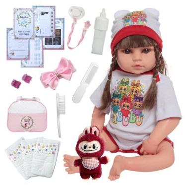 Imagem de Boneca Reborn Menina Corpo Silicone Pode Banho Kit Completo - Cegonha 
