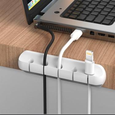 Imagem de Organizadores de cabos, clipes de cabo USB, suporte de cabo autoadesivo para gerenciamento de fios de mesa (5, 3 compartimentos), branco