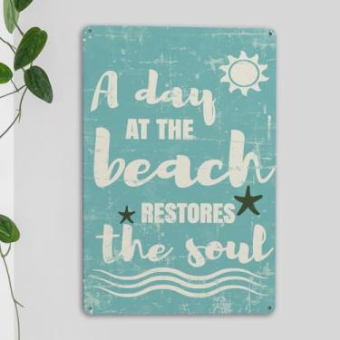 Imagem de Placa de metal vintage de praia para casa de banho, cozinha, casa, decoração de quarto costeiro, presentes temáticos de praia, decorações para casa 18 x 26 cm