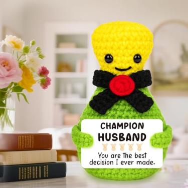 Imagem de Garrafa de champanhe de crochê feita à mão - presente romântico para marido, dia dos namorados, aniversário, dia dos pais - decoração fofa da esposa