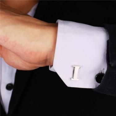 Imagem de Abotoaduras iniciais de aço inoxidável 26 abotoaduras de letra inicial do alfabeto camisas de casamento de negócios A-Z, One Size, Aço inoxidável, Sem Pedra Preciosa