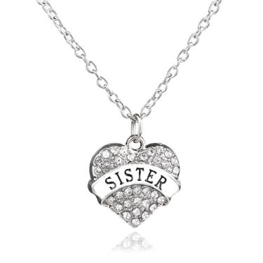 Imagem de Colar de irmã com pingente de coração para mulheres, presentes para irmãs, presente de aniversário de Natal para irmãs, One Size, Strass, Sem Pedra Preciosa