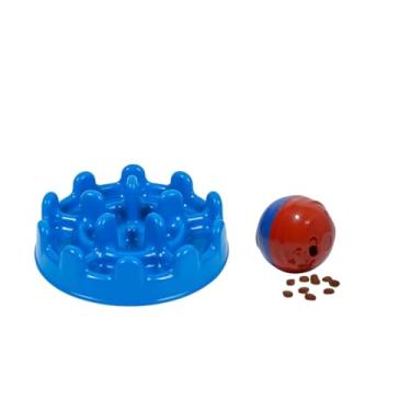 Imagem de Kit Redondog PP Brinquedo Interativo Para Cachorros e Gatos Pequenos E Comedouro Lento Mini Pet Fit (Azul)