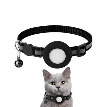 Imagem de Refletivo para coleira AirTag, coleira e sino de rastreador integrados, coleiras de GPS para gatos com faixa elástica de segurança para gatinhos e filhotes, preta