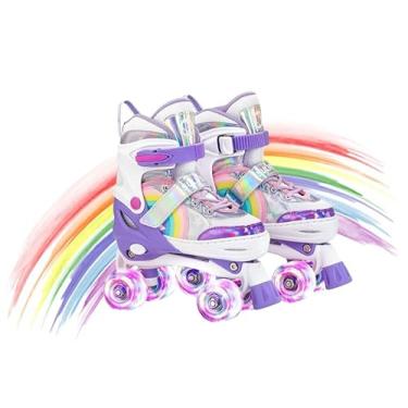 Imagem de Patins 4 Rodas Infantil com Luzes LED, Ajustável, Design moderno, Rodas de Poliuretano, para Iniciantes, Unisex (Roxo, P - 28 a 31)