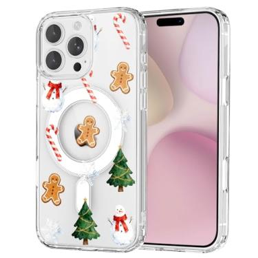 Imagem de OFQKOAKS Capa para iPhone 16 Pro Max, compatível com MagSafe, linda capa de telefone magnética festiva de Natal, batalha de açúcar, boneco de neve, capa protetora fina e transparente para mulheres e