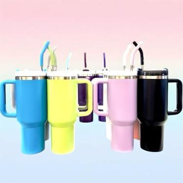 Imagem de Copo Térmico Inox Alça Flip Straw com canudo de metal 1200ml - NoBrand