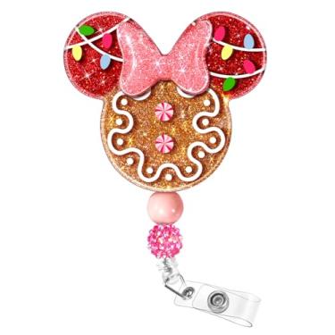 Imagem de JoySolar Carretel de crachá de Natal retrátil – Lindo mouse de gengibre retrátil para crachá de identificação com clipe jacaré, acessórios para estudantes de enfermeira, escritório, médicos, presentes