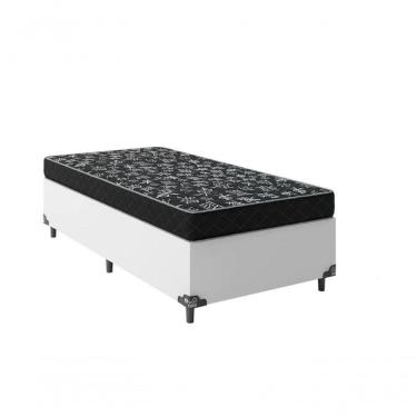 Imagem de Cama Box Solteiro 88 Tecido Sintético Branco Com Colchão Espuma D20 - Tampo Preto 12cm