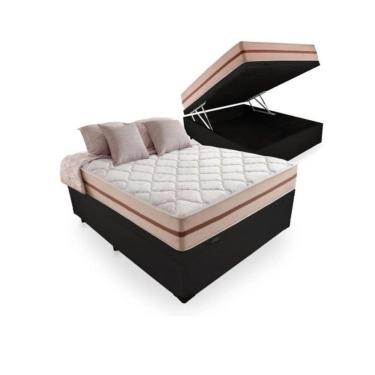 Imagem de Cama Box Baú Viúva 128 Tecido Sintético Preto Com Colchão Pillow Angel - Bello Box - Molas Ensacadas 62x128x188