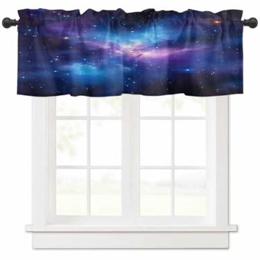 Imagem de Cortinas de sanefa para cozinha, céu estrelado, fantasia, universo, espaço com bolso para varão, janela, para sala de estar, banheiro, quarto, 132 cm L x 45 cm C