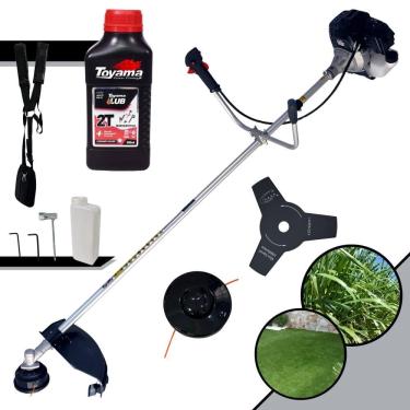 Imagem de Roçadeira Profissional Com Sistema Anti-Vibração Toyama RT43LB-25A 43cc 1,7HP Aparador de Grama Com Cabeçote de Nylon + Lâmina 3 Pontas + ÓLEO TOYAMA
