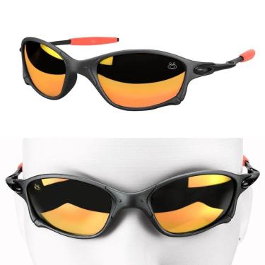 Imagem de Oculos Sol Metal Proteção Uv Preto Lupa Laranja Praia + Case Lente Espelhadas Verão Estiloso Praia