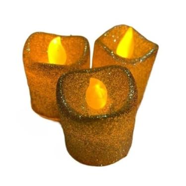 Imagem de kit com 3 velas Glitter Luz De Chá De Led Cristal Acrílico imita Chama Com Botão Decoração De Natal De Casamento Bateria(Glitter dourado)