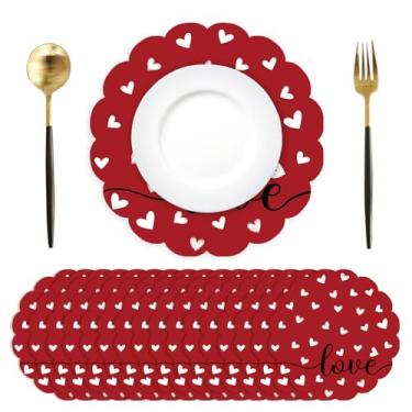 Imagem de HSDSH 50 peças de jogo americano descartável corações vermelhos amor dia dos namorados, 33,4 cm, branco, coração, dia dos namorados, aniversário de casamento, tapetes de mesa redonda para decoração de