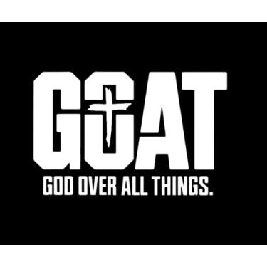 Imagem de Creative Concept Ideas Adesivo de vinil Goat God Over All Things Cross Religious CCI |Laptop Carros Caminhões| Branco |14,7 x 9,4 cm|CCI3155