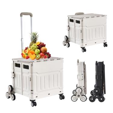 Imagem de Carrinho utilitário dobrável, carrinhos de compras dobráveis, carrinho dobrável com rodas de escalada de escadas, carrinho de compras de 8 rodas, caixa dobrável com alça telescópica (cinza, 43 x 43 x