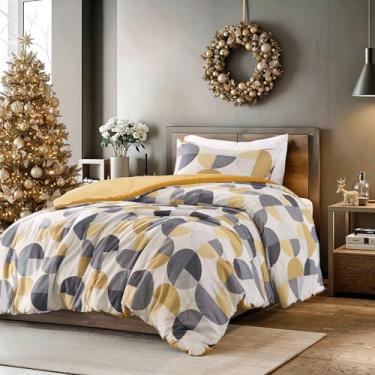 Imagem de Regency Heights Jogo de cama de solteiro com estampa em três tons, 2 peças, edredom quente e aconchegante para todas as estações, amarelo mostarda e cinza