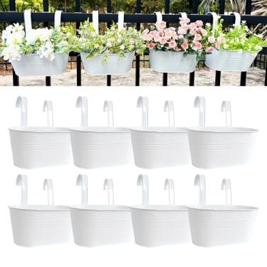 Imagem de Plantadores de grade de varanda de 30,5 cm, vaso de flores para pendurar ao ar livre para cerca, elegante vaso de flores para varanda de metal para ervas e suculentas (branco, pacote com 8)