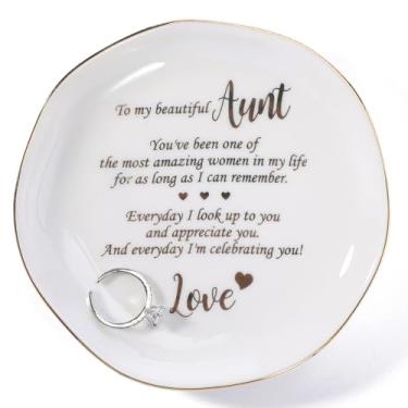 Imagem de HOME SMILE Presentes de Natal para Dia das Mães para Tia de Newphew ou Sobrinha - Bandeja de joias de cerâmica - Todos os dias eu olho para você e aprecio você