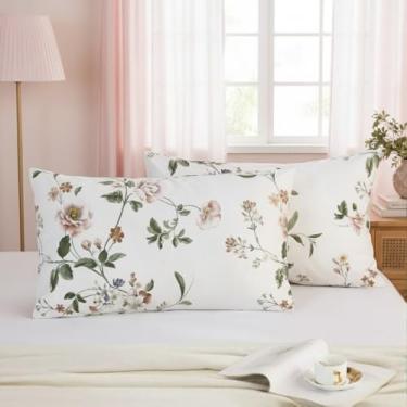 Imagem de Cozaline Conjunto de 2 fronhas King Size, fronhas 100% algodão, estampa floral de jardim, capas de travesseiro com fecho de envelope macio e respirável (king, 51 x 91 cm)