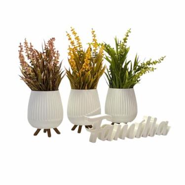 Imagem de 3 Vasos com Palavra Família Textura Ondulada Decorativo Moderna Banheiro Sala Estar Plantas Cachepot(Branco)