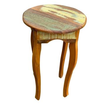 Imagem de Mesa Lateral Redonda Rústica Em Madeira De Demolição – 40x65cm