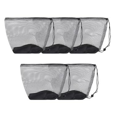 Imagem de letsinstyle Bolsa de malha preta com 5 peças, saco de 20 cm x 25 cm, saco de rede com cordão, sacos de armazenamento, saco de malha respirável com trava de cordão para cosméticos, géis de chuveiro