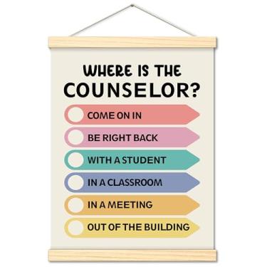Imagem de CWIOQPYI Decoração de escritório de aconselhamento escolar, moldura de pôster Where is the School Counselor, 30,5 x 40,6 cm, decoração de sala de terapia para presentes de conselheiro de acampamento