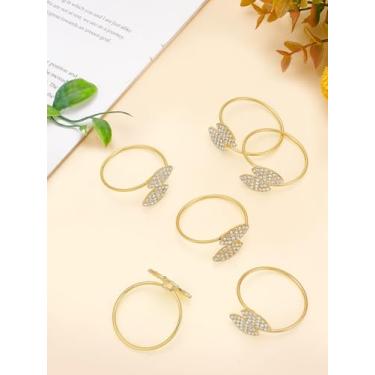 Imagem de 6 peças de anéis de guardanapo de strass de cristal de liga de folhas duplas, enfeite de guardanapo dourado para configurações de mesa, mesa de jantar de festa de Natal de casamento, cerca de 4,9 x
