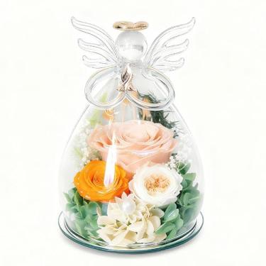 Imagem de MouMouPurr Presentes de aniversário de ação de graças para mulheres, mãe, rosas preservadas em vidro, estatuetas de anjo flores frescas para entrega flores para sempre, rosa eterna, Natal para avó