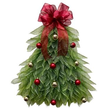 Imagem de Guirlanda de Natal grande com laço vermelho, guirlanda de Natal de pinheiro artificial, decoração para portas, janelas, lareiras, ambientes internos e externos