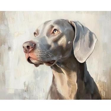 Imagem de Weimaraner Kit de pintura de cachorro por números para adultos iniciantes, kits de pintura por números de cachorro fofo em tela, pintura a óleo acrílica DIY por número para adultos para decoração de